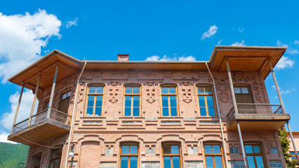 Brick houses on old streets of ancient Shaki city in Azerbaijan