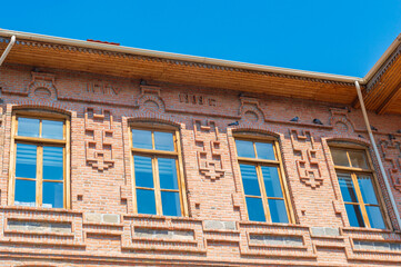 Brick houses on old streets of ancient Shaki city in Azerbaijan