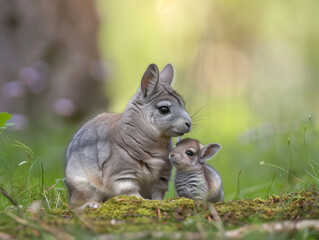 Curious mother chinchilla sharing a moment with its baby.