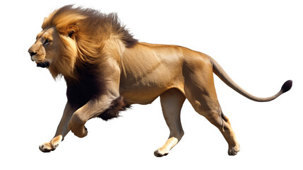 running lion isolated on transparent background