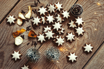 Christmas gingerbread on a wooden table