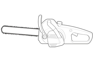 Chainsaw isolated illustration, vector line art, Chainsaw vector, petrol chain saw, modern chainsaw, chainsaw concept, line vector.