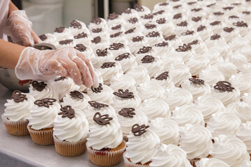 Confectionery production. Tartlets with buttercream.