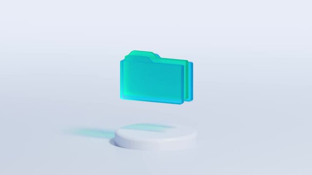 animation of 3d translucent glass folders icon. White background, minimalistic, isolated
