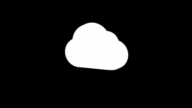 animation of 3d translucent glass cloud icon downloading data. White background, minimalistic, isolated
