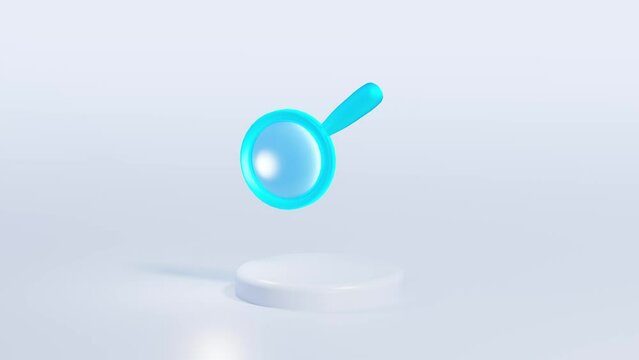 animation of 3d translucent magnifying glass icon. White background, minimalistic, isolated