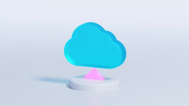 animation of 3d translucent glass cloud icon uploading data. White background, minimalistic, isolated