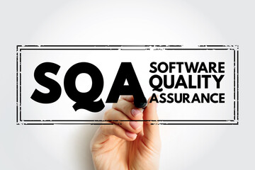 SQA Software Quality Assurance - practice of monitoring the software engineering processes and methods used in a project, acronym text concept stamp - obrazy, fototapety, plakaty