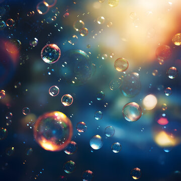 Immerse yourself in a world of whimsy with this enchanting stock photo featuring a background filled with sparkling bubbles and light circles.