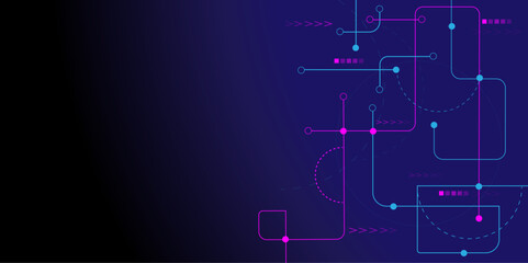 Vector abstract technology illustration Circuit board on dark blue background. High tech circuit board connection system concept.