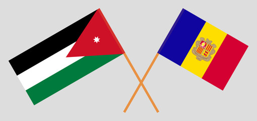 Crossed flags of Jordan and Andorra. Official colors. Correct proportion