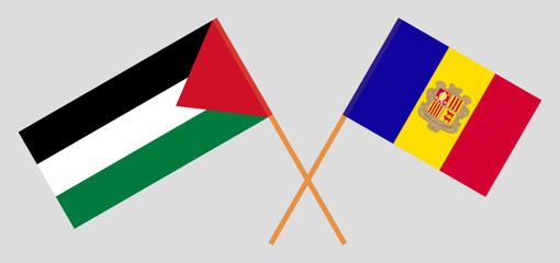 Crossed flags of Palestine and Andorra. Official colors. Correct proportion