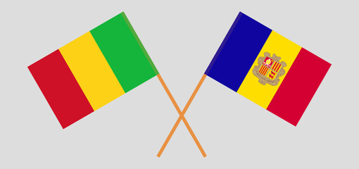 Crossed flags of Mali and Andorra. Official colors. Correct proportion