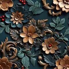 Seamless abstract flowers texture with ornament pattern background