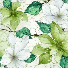Seamless abstract green cracked floral background
