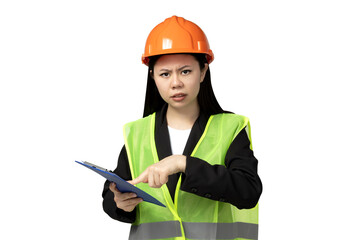PNG, Asian girl in the role of construction worker, isolated on white background.