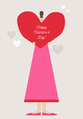 Valentine card. Illustration of the woman with the heart