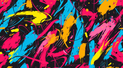 Dynamic seamless pattern background inspired by street art. Filled with vibrant splashes of color