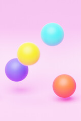 3d illustration of a   colorful  spheres on a  pink  background. Digital metaball background of flying
