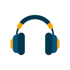 Blue headphones sound icon flat vector design