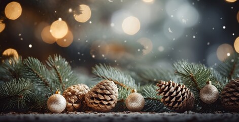 Obraz na płótnie Canvas Festive Holiday Pine Cones with Sparkling Lights