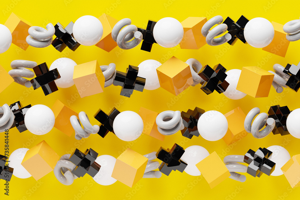 Poster 3d rendering. colorful pattern of cubes of different shapes. minimalistic pattern of simple shapes. 