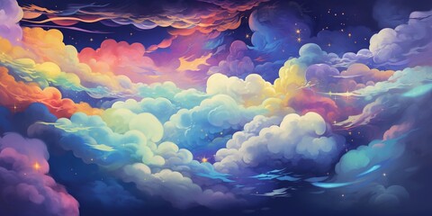 Surreal Sky Passage: Clouds Illuminated by Light - obrazy, fototapety, plakaty
