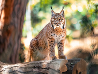 Obraz premium A solitary bobcat standing on rocks, attentively scanning its surroundings.