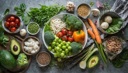 Healthy raw food vegetables protein vegetarian top view