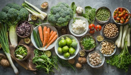 Healthy raw food vegetables protein vegetarian top view