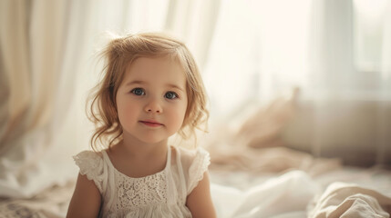 Fototapeta premium Portrait of a beautiful toddler child girl in her room