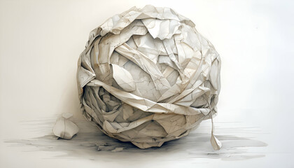 Crumpled paper ball on a white background. 3d rendering