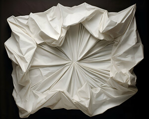 White crumpled paper isolated on black background. Top view.