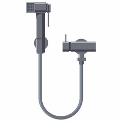 Mat black handheld bidet sprayer vector cartoon illustration isolated on a white background.
