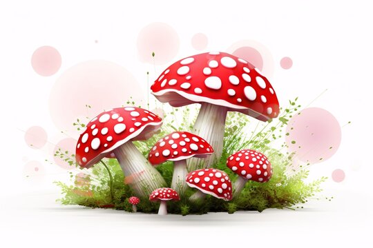 a group of red mushrooms with white spots