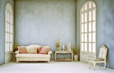 Elegant Room Interior with Vintage Patterned Wallpaper
