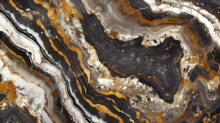 High-resolution image showcasing the intricate patterns of black and gold marble, ideal for elegant background designs.