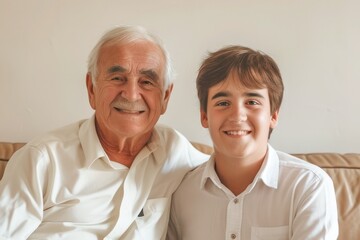 Elderly man and his grandson enjoying family time at home.