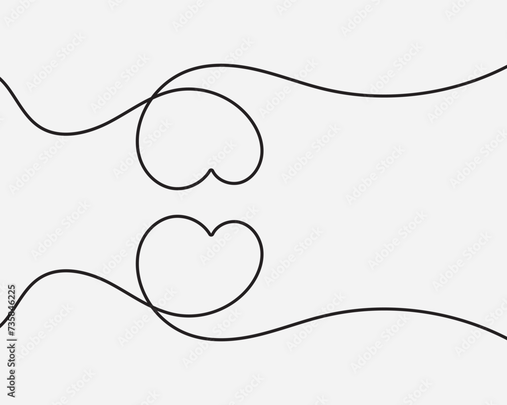 Aufkleber one continuous drawing of heart and color shape love sign. thin contour and romantic symbol for gree