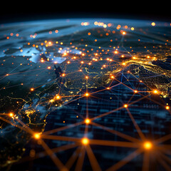 Technology lines weave through a global network revolutionizing transportation with efficiency