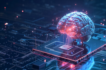 Brain implant chip, Link, Concept, Science, Illustration, Neuroscience, Technology, Communication. NEXT STEP READING AND WRITING OF HUMAN BRAIN. Neural implant chip application explained in an image.
