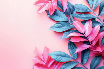 Tropical Houseplants Bathed in Warm Sunlight Against a Vibrant Pink and Blue Background