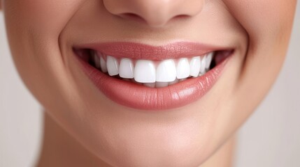 Perfect healthy teeth smile of a woman isolated on a white background.