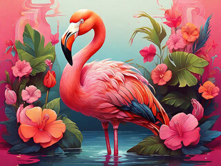 Colorful Pink Flamingo Illustration