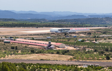 Naklejka premium Mountains landscape. View on The Vicente Huerta airfield. Aerodrome and airpot in Castellon, Spain.