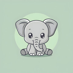 A logo illustration of a cute baby elephant on a gentle pale green background. Created with generative AI.
