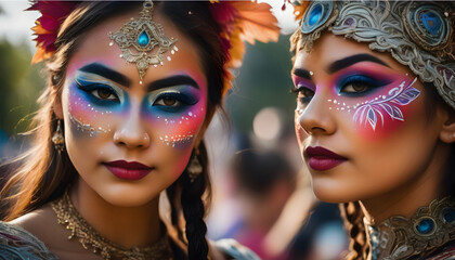 Obraz premium Creative and elaborate face paintings at a fantasy-themed festival