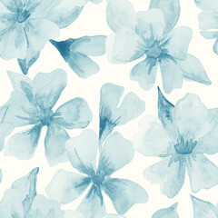 Seamless floral pattern, abstract ditsy print with watercolor botany in a delicate folk motif. Cute botanical design in two colors: blue flowers, leaves on a white background. Hand drawn illustration. © Yulya i Kot