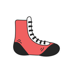 Boxer shoes vector illustration. Kickboxing footwear element with lacing. Sports equipment item in cartoon doodle style