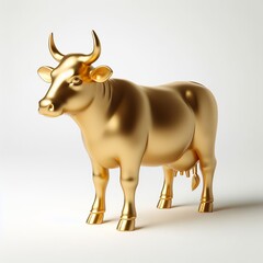 Gold 3D model of the Thai zodiac animal: Cow on a white background.